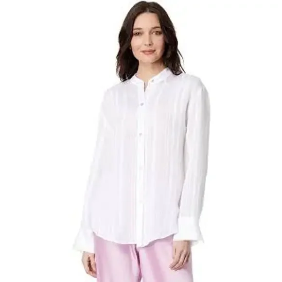 Vince Drapey Long Sleeve Stripe Band Collar Shirt Optic White V933612803-137O XS